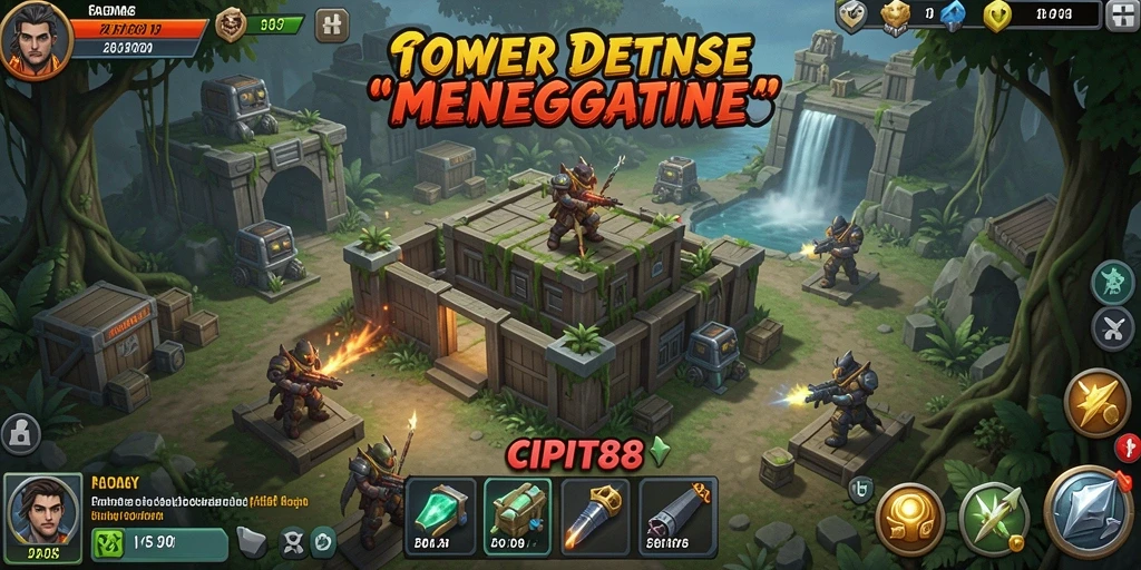 Screenshot gameplay CIPIT88 menunjukkan pertahanan menara yang kuat melawan gelombang musuh.