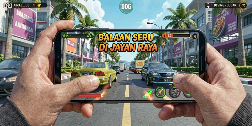 Gameplay balapan seru di D06 dengan kendaraan cepat dan trek menantang.
