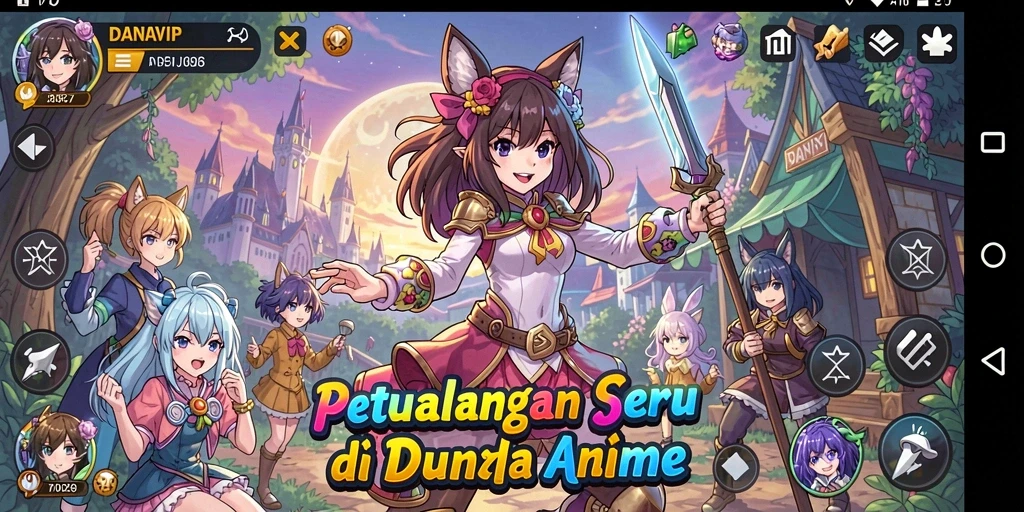 Tampilan menarik dari gameplay dalam DANAVIP yang penuh warna.