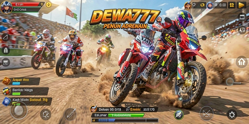 Tangkapan layar gameplay menampilkan aksi balapan motor yang mendebarkan.