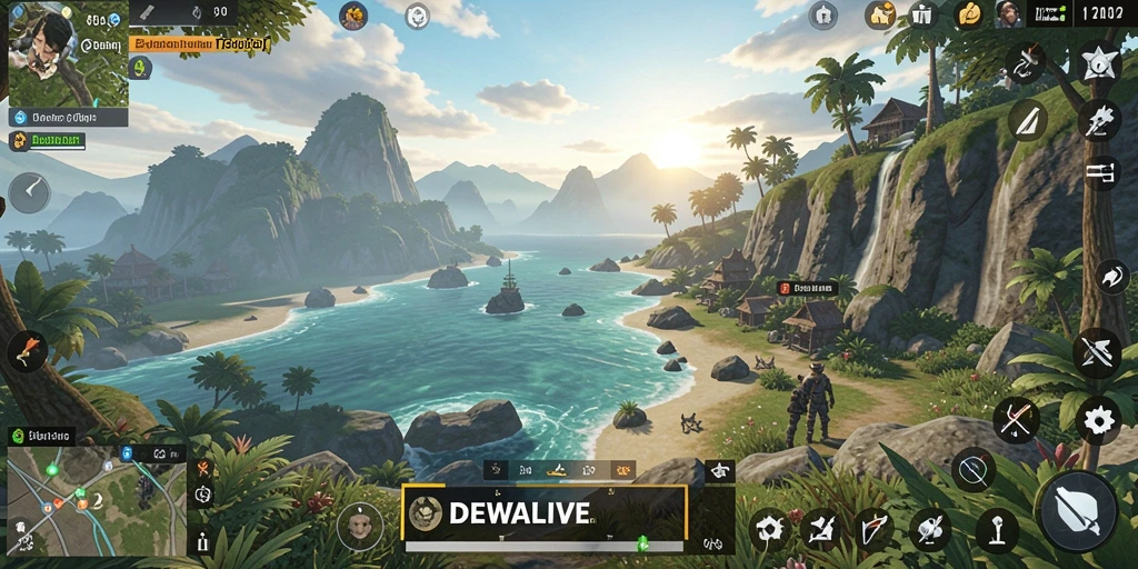 Screenshot gameplay DEWALIVE yang menampilkan eksplorasi dunia terbuka.