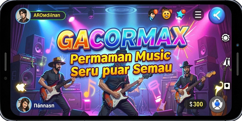 Tampilan utama GACORMAX menunjukkan keseruan gameplay musik.