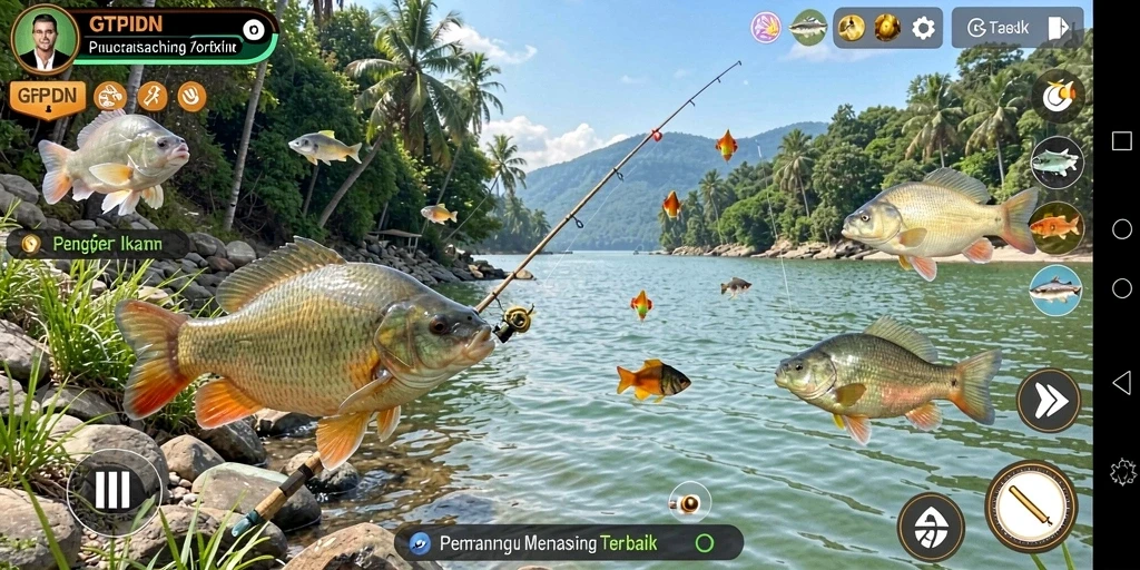 Gameplay seru dalam GTPIDN saat menangkap ikan.