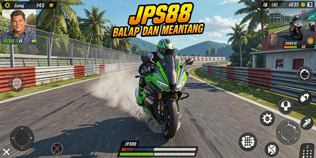Screenshot dari gameplay JPS88 yang menegangkan di lintasan balap motor.