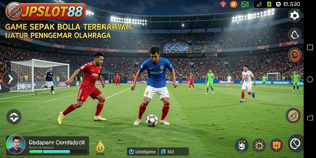 Screenshot gameplay JPSLOT88 menampilkan aksi sepak bola yang seru.