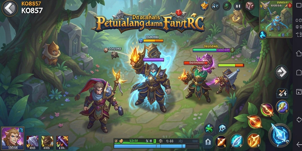 Tangkapan layar KO857 menampilkan pertarungan epik dan eksplorasi dunia RPG.