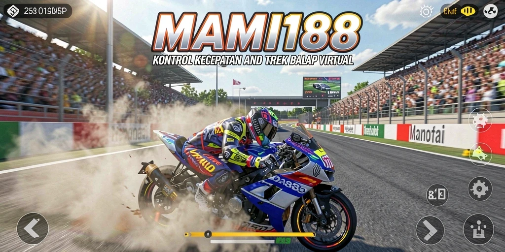 Screenshot MAMI188 menampilkan balapan seru dengan mobil yang melaju kencang.