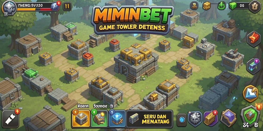 Tangkapan layar gameplay MIMINBET menampilkan aksi Tower Defense yang intens.