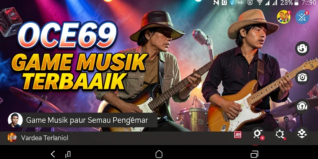 Tampilan gameplay OCE69 dengan berbagai alat musik interaktif.