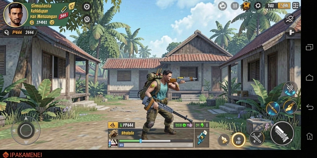 Tampilan screenshot gameplay PP444 dengan karakter yang berinteraksi.