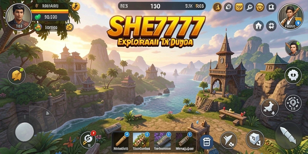 Tangkapan layar gameplay SHE777 menampilkan keindahan dunia terbuka yang luas.