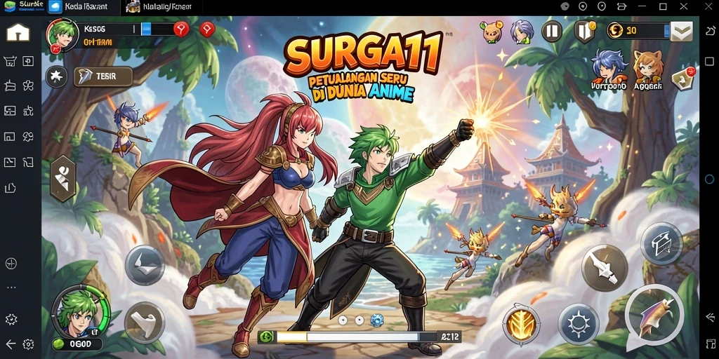 Tampilan gameplay SURGA11 dengan karakter anime yang beraksi.