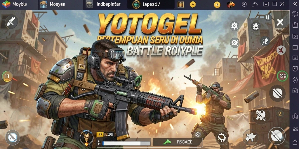 Screenshot utama YOTOGEL menampilkan aksi pertempuran Battle Royale yang epik.